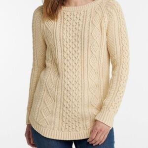 LL Bean Signature crewneck beige fisherman sweater, size M.